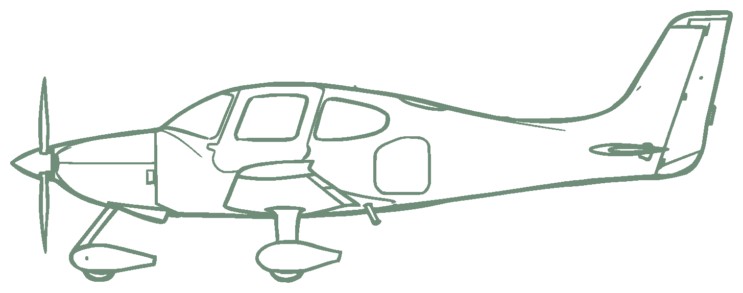 Hand drawn line illustration of a single engine airplane seen from the side